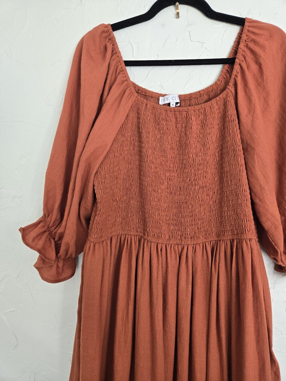 Ivy City Co Orange Smocked Lani Spice Dress, XL - Picture 2 of 10